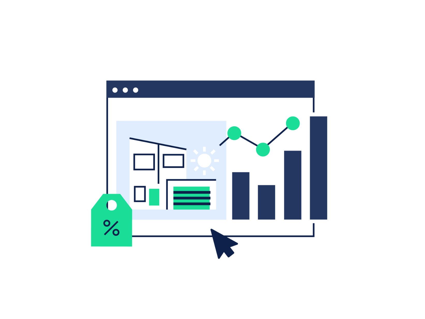 Illustration of Escapia interface featuring Performance Dashboard 